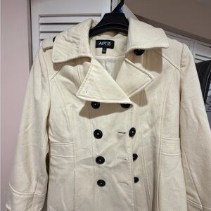 Apt. 9 Cream Pea Coat with Black Buttons